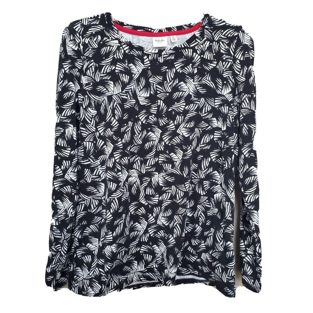 Rafaella Weekend Black/White Studded Long Sleeve T-Shirt Size Medium Stretch